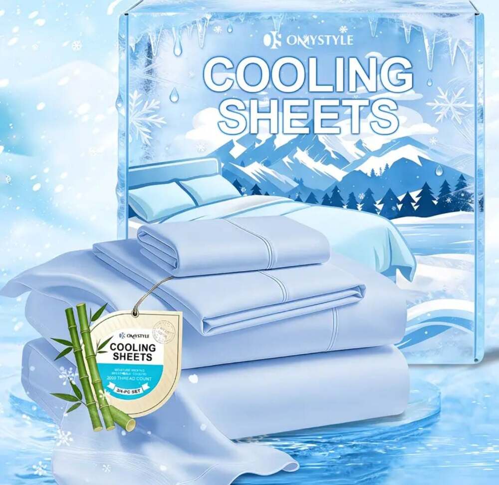 OMYSTYLE Cooling Sheets 3/4-PC Set Breathable Moisture Wicking Bamboo Q